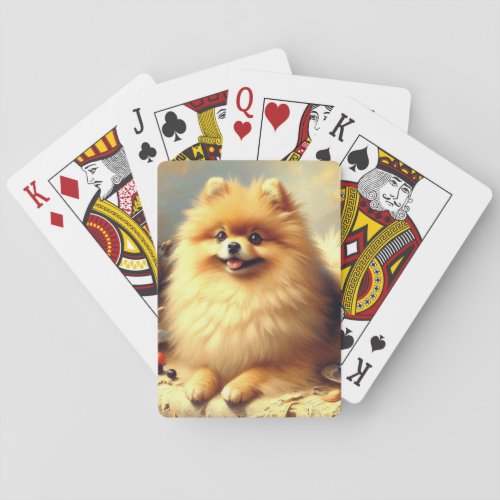 Vintage Pomeranian Dog Painting Poker Cards