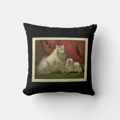 Vintage pomeranian maltese dog pet portrait red bl throw pillow