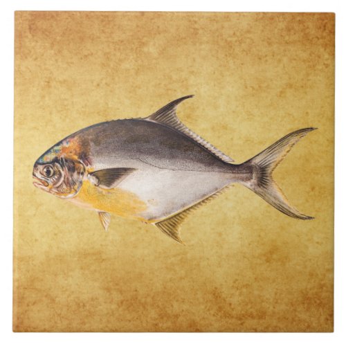 Vintage Pompano Fish_ Game Fishes Template Blank Tile