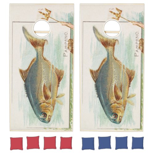 Vintage Pompano Fish Illustration Cornhole Set