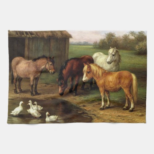 Vintage Ponies And Ducks Farm Animals Kitchen Towel