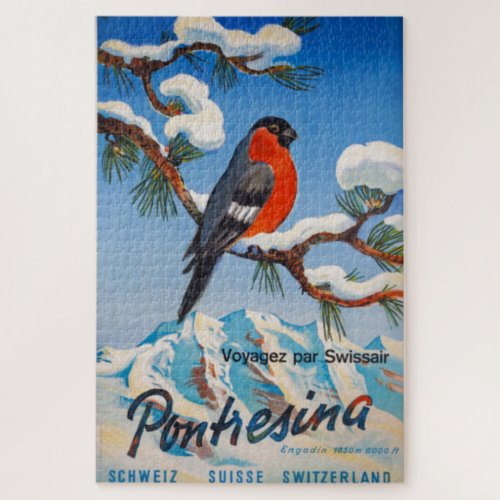 Vintage Pontresina Vacation Swiss Air Switzerland Jigsaw Puzzle