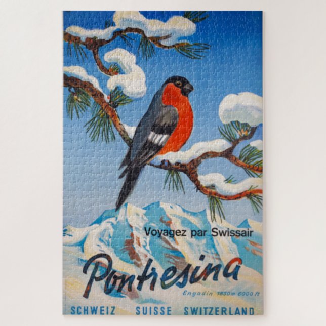 Vintage Pontresina Vacation Swiss Air Switzerland Jigsaw Puzzle (Vertical)