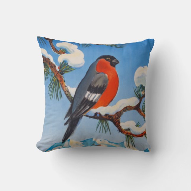 Vintage Pontresina Winter Vacation Switzerland Throw Pillow (Front)