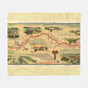 Vintage Pony Express Map Fleece Blanket