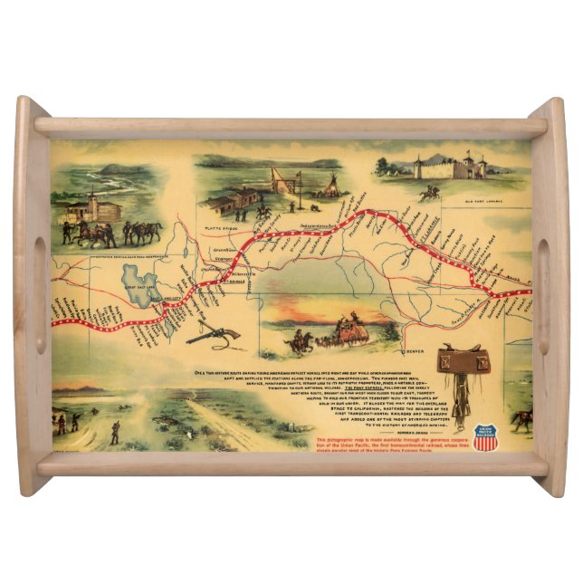 Vintage Pony Express Map Serving Tray (Front)