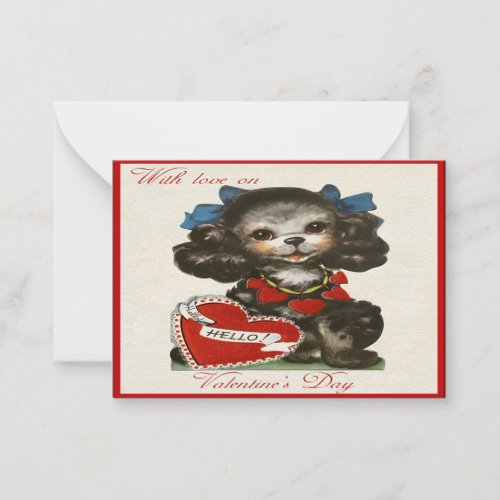 Vintage Poodle Dog In Valentines Day Note Card