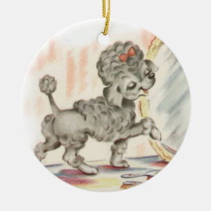 Vintage Poodle puppy in mirror Ceramic Ornament