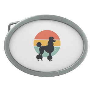 Vintage Poodle Sunset Retro Dog Silhouette Circle  Belt Buckle
