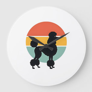 Vintage Poodle Sunset Retro Dog Silhouette Circle Large Clock