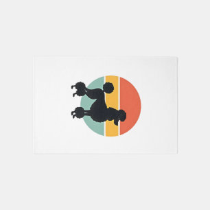 Vintage Poodle Sunset Retro Dog Silhouette Circle Rug