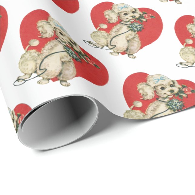 Vintage Poodle Valentine's Day Wrapping Paper (Roll Corner)