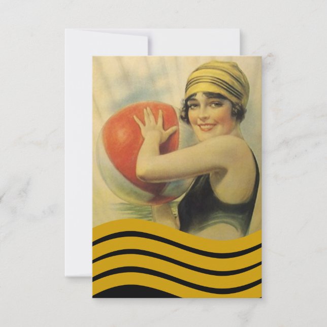 Vintage Pool Party Beach Invitation Flapper Cloche (Front)