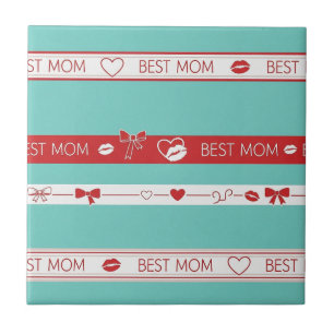 Vintage Pop Art Best Mom Love Pattern Ceramic Tile