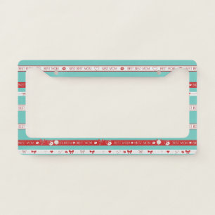 Vintage Pop Art Best Mom Love Pattern License Plate Frame