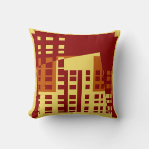 Vintage Pop Art Colorful City Pattern Pillow #2