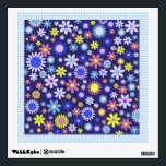 Vintage Pop Art Style Daisies on Blue Gingham Wall Decal<br><div class="desc">Vintage Pop Art Style Daisies on Blue Gingham These are pretty pop art daisy flowers in pink,  yellow and blue on navy blue with a blue gingham check background on a whole range of products for you and your home. Designed by Lark Designs</div>