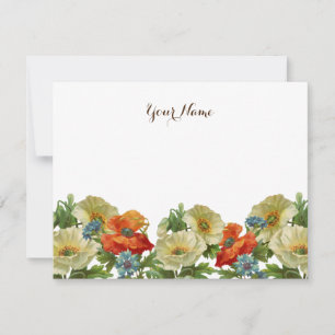 Vintage Poppies and Cornflowers Editable Note Card