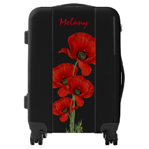Vintage Poppies Botanical with Custom Monogram Luggage