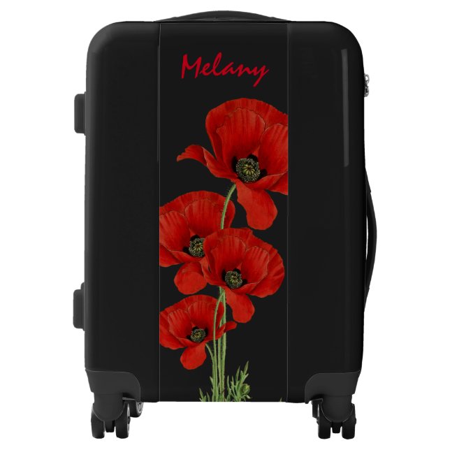 Vintage Poppies Botanical with Custom Monogram Luggage (Front)