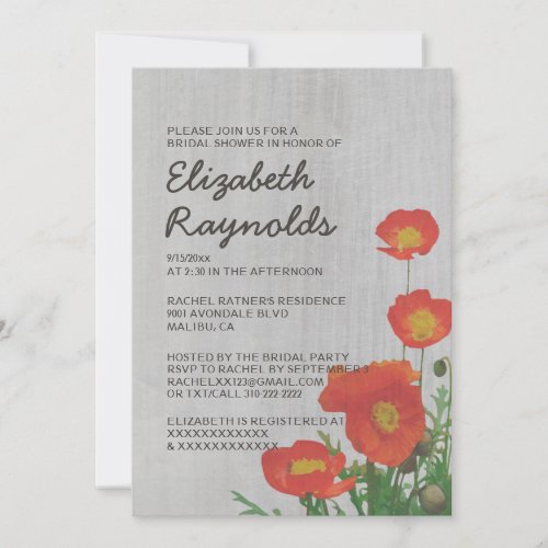 Vintage Poppies Bridal Shower Invitations
