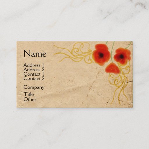 Customizable Vintage Poppies Business Card