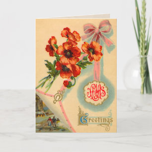 Vintage Poppies Christmas Card
