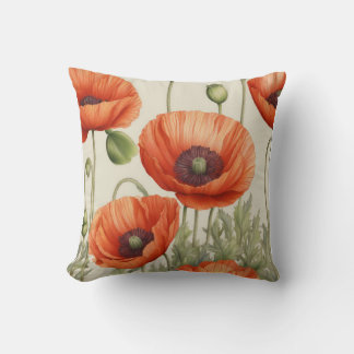Vintage Poppies Elegance: Timeless Floral Beauty Throw Pillow
