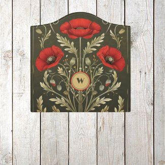 Vintage Poppies Gold Red Art Nouveau Initial