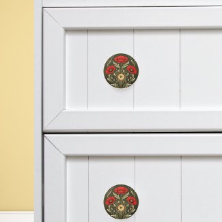 Vintage Poppies Gold Red Art Nouveau Monogram