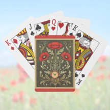 Vintage Poppies Gold Red Art Nouveau Monogram