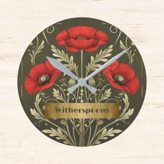 Vintage Poppies Gold Red Art Nouveau Monogram