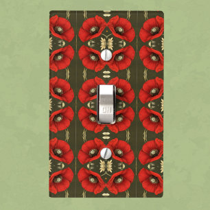 Vintage Poppies Gold Red Art Nouveau Pattern Light Switch Cover