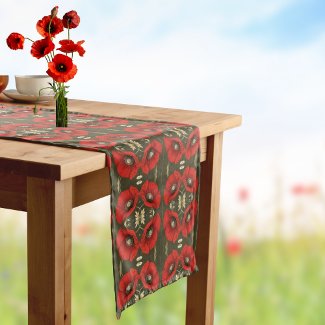 Vintage Poppies Gold Red Art Nouveau Pattern