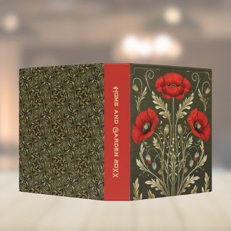Vintage Poppies Gold Red Green Art Nouveau 