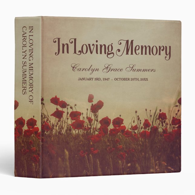 Vintage Poppies | In Loving Memory | Remembrance Binder (Front/Spine)