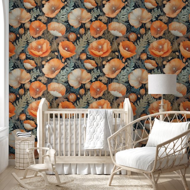 Vintage poppies pattern wallpaper  (Kids)