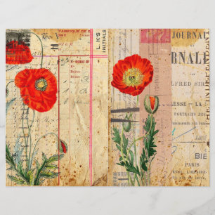 Vintage Poppies Shabby Chic Scrapbook Paper 