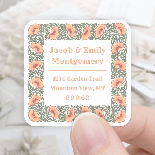 Vintage Poppies Square Floral Return Address Label