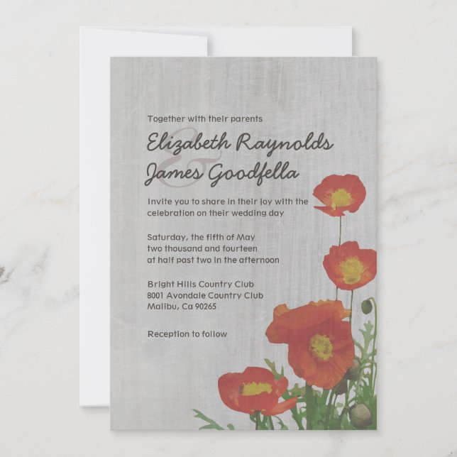 Vintage Poppies Wedding Invitations (Front)
