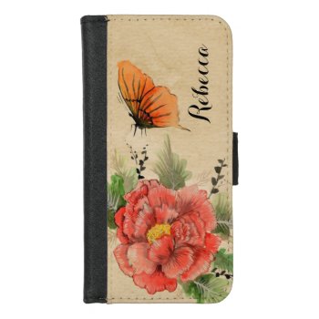 Vintage Poppy And Butterfly Iphone 8/7 Wallet Case by Iggys_World at Zazzle