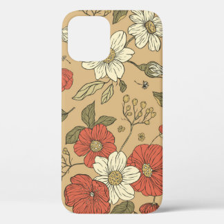 Vintage poppy and daisy flower seamless garden pat iPhone 12 case