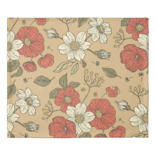 Vintage poppy and daisy flower seamless garden pat duvet cover