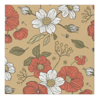 Vintage poppy and daisy flower seamless garden pat faux canvas print