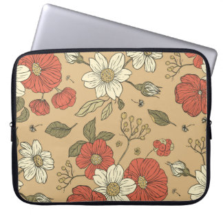 Vintage poppy and daisy flower seamless garden pat laptop sleeve