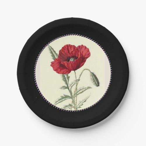 Vintage_Poppy_Art_Gem_Inner_Circle__Stylish_Black Paper Plates