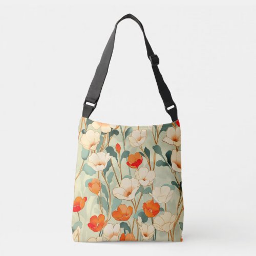 Vintage Poppy Blossom Crossbody Bag