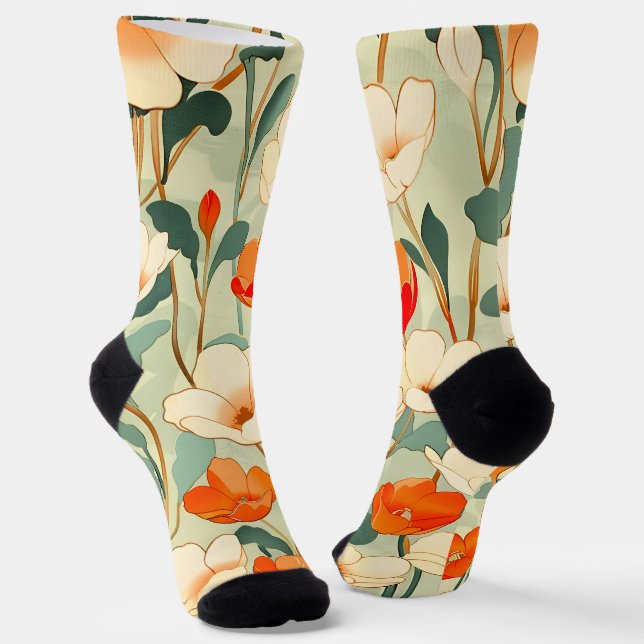 Vintage Poppy Blossom Socks (Angled)