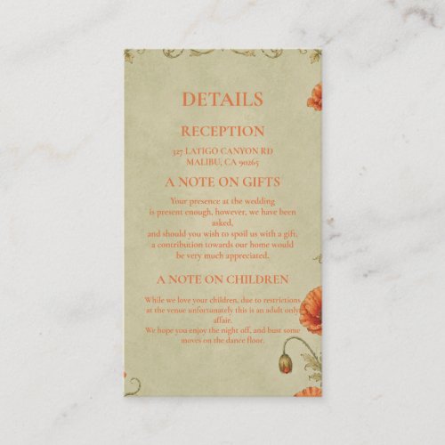 Vintage Poppy Botanical Enclosure Card