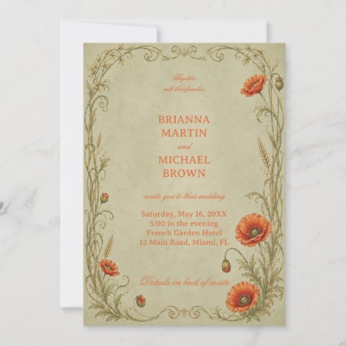 Vintage Poppy Botanical Invitation